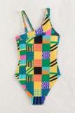 Multicolor Sexy Print Hollowed Out Backless Swimwears (With Paddings)