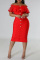 Red Casual Solid Patchwork Off the Shoulder One Step Skirt Dresses