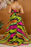 Multicolor Sexy Print Backless Strapless Long Dress Dresses
