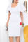 White Casual Work Solid Patchwork Fold Square Collar One Step Skirt Dresses