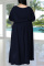 Dark Blue Fashion Casual Solid Slit O Neck Plus Size Two Pieces