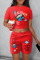 Red Casual Street Print Patchwork O Neck Short Sleeve Two Pieces