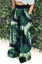 Green Casual Print Patchwork High Waist Wide Leg Full Print Bottoms