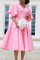 Pink Casual Solid Patchwork V Neck Short Sleeve Dress Dresses