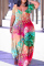 Blue Casual Print Patchwork V Neck Short Sleeve Dress