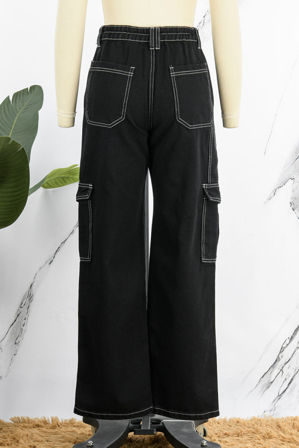 Casual Street Solid Pocket High Waist Denim Jeans
