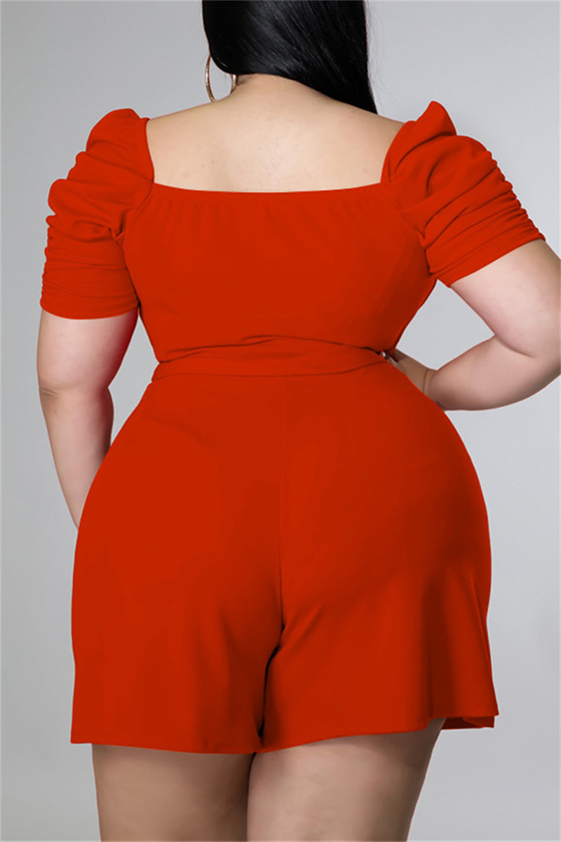 Wholesale Orange Fashion Casual Solid Hollowed Out V Neck Plus Size Romper K45304 5 Online 7809