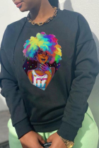 Black Street Daily Print Patchwork O Neck Tops