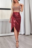 Black Casual Solid Patchwork Regular High Waist Conventional Solid Color Skirt