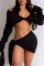 Black Sexy Solid Bandage V Neck Long Sleeve Two Pieces