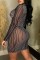 Black Sexy Print See-through Turtleneck Long Sleeve Dresses