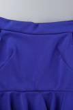 Blue Elegant Solid Patchwork Stringy Selvedge Off the Shoulder One Step Skirt Dresses