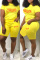 Yellow Casual Letter Print Basic O Neck Short Sleeve Two Pieces