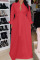 Red Casual Solid Bandage Patchwork Buckle Turndown Collar Straight Dresses