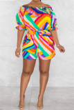 Colour Casual Vacation Simplicity Print Printing Off the Shoulder Regular Jumpsuits