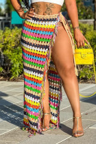 Colour Sexy Tassel Bandage Patchwork Slit Swimwears Cover Up