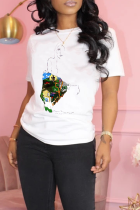 White Street Print Patchwork O Neck T-Shirts