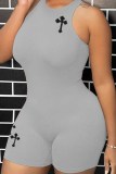 White Street Geometric Embroidered O Neck Plus Size Jumpsuits