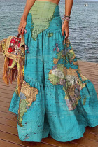 Blue Casual Print Patchwork High Waist Type A Full Print Bottoms