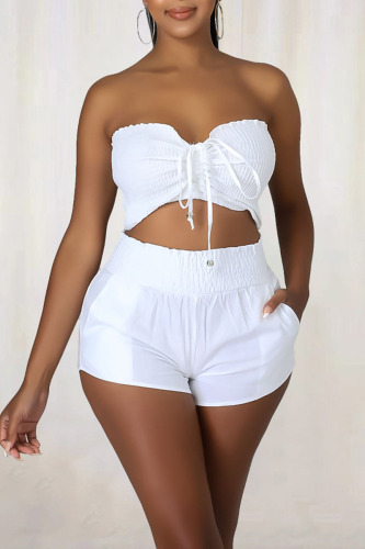 White Sexy Solid Bandage Patchwork Strapless Sleeveless Two Pieces