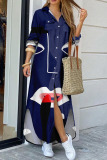 Colour Casual Street Print Patchwork Buckle Turndown Collar Shirt Dress Dresses