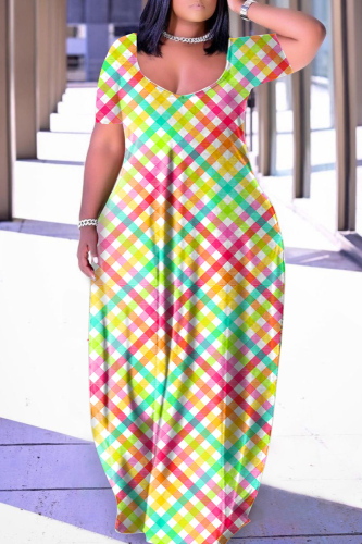 Multicolor Casual Print Basic V Neck Short Sleeve Dress Dresses