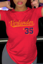 Red Casual Street Print Patchwork Letter O Neck T-Shirts