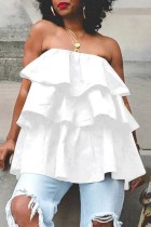 White Sexy Casual Solid Patchwork Backless Strapless Tops