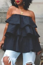 Black Sexy Casual Solid Patchwork Backless Strapless Tops