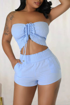 Sky Blue Sexy Solid Bandage Patchwork Strapless Sleeveless Two Pieces