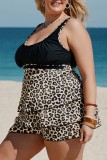Black Sexy Print Solid Patchwork Backless U Neck Plus Size Swimwear (With Paddings)