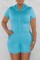 Blue Casual Solid Patchwork Hooded Collar Short Sleeve Two Pieces
