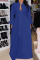 Deep Blue Casual Solid Bandage Patchwork Buckle Turndown Collar Straight Dresses