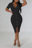Black Sexy Solid Patchwork Buckle Pencil Skirt Dresses