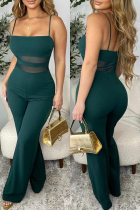 Green Sexy Casual Solid Backless Spaghetti Strap Skinny Jumpsuits