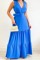 Blue Casual Solid Patchwork With Belt V Neck Long Dress Dresses