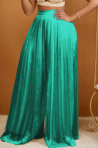 Green Casual Solid Patchwork Fold High Waist Wide Leg Solid Color Bottoms