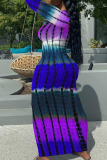 Purple Casual Print Patchwork U Neck One Step Skirt Dresses