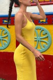 Yellow Sexy Solid Backless U Neck Long Dress Dresses
