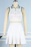 White Casual Solid Patchwork Fold Zipper Collar Sleeveless Two Pieces