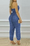 Blue Sexy Casual Solid Hollowed Out Backless Spaghetti Strap Skinny Jumpsuits