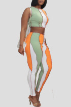 Green Sexy Solid Patchwork O Neck Sleeveless Two Pieces