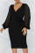Burgundy Casual Solid Patchwork Draw String Fold V Neck One Step Skirt Dresses