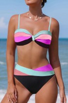 Multicolor Sexy Patchwork Backless Swimwears (With Paddings)