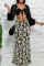 Black Sexy Casual Print Bandage Hollowed Out V Neck Long Sleeve Two Pieces