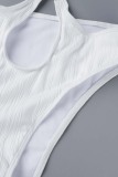 White Sexy Solid Bandage Hollowed Out Backless Swimwears (With Paddings)