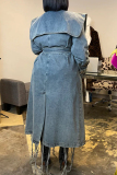 Gray Blue Casual Solid Patchwork Long Sleeve Regular Denim Jacket