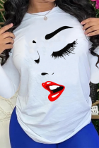 White Street Print Patchwork O Neck Tops