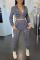 Grey Sexy Street Solid Hollowed Out Patchwork Zipper Collar Long Sleeve Two Pieces