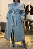 Gray Blue Casual Solid Patchwork Long Sleeve Regular Denim Jacket